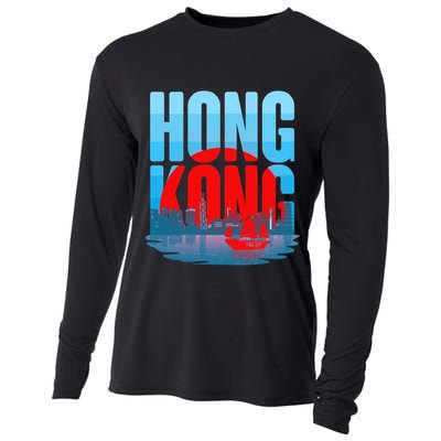 Vintage Hong Kong Skyline Cooling Performance Long Sleeve Crew