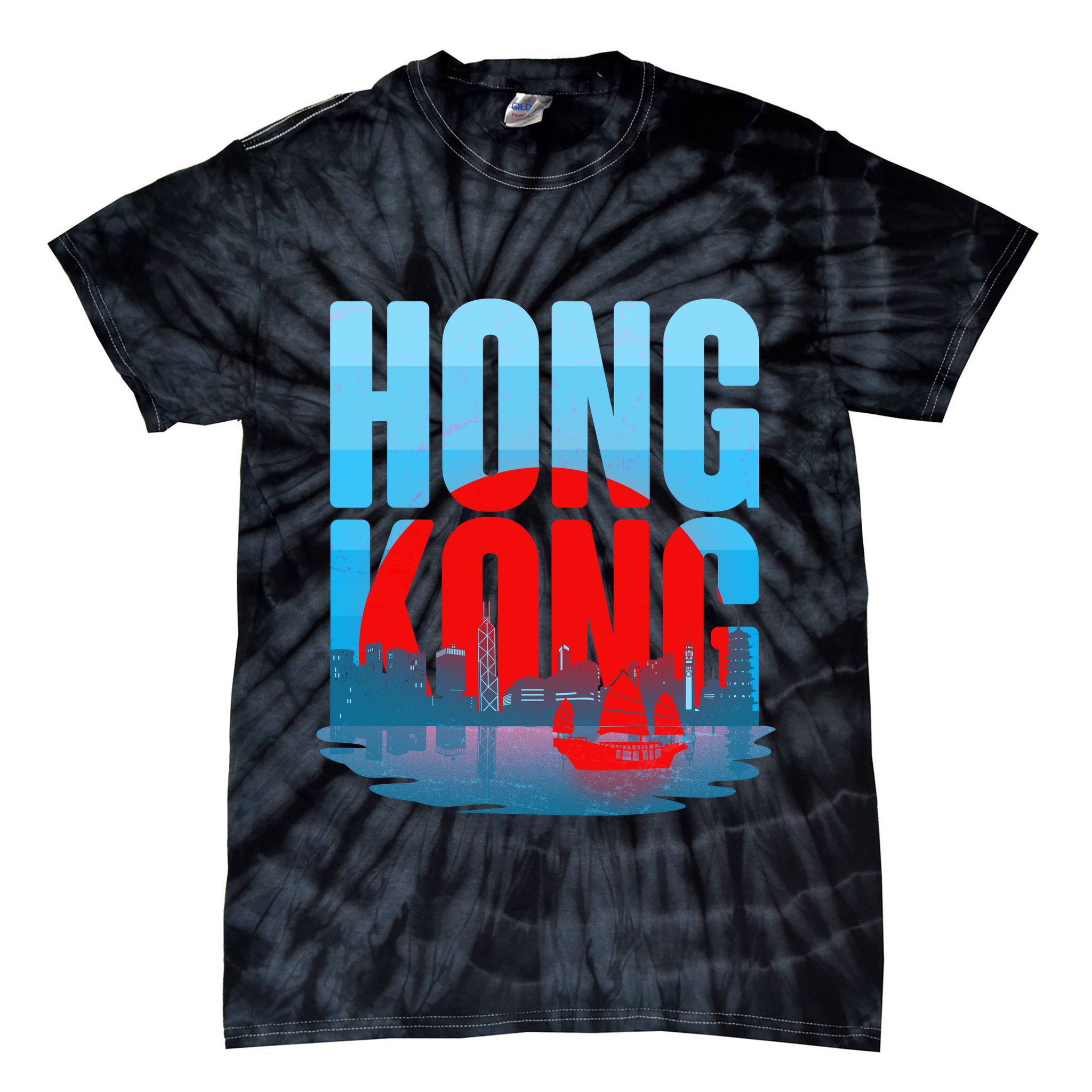 Vintage Hong Kong Skyline Tie-Dye T-Shirt