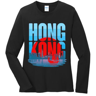 Vintage Hong Kong Skyline Ladies Long Sleeve Shirt