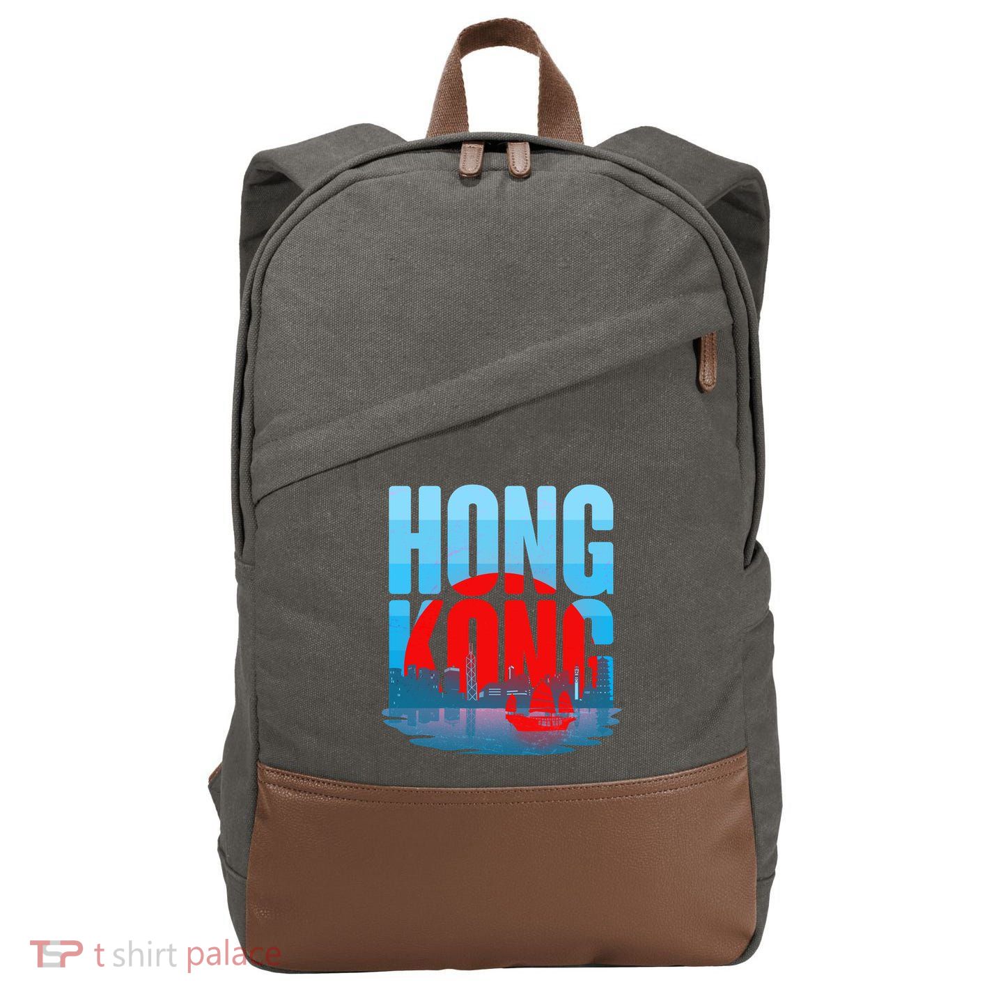 Vintage Hong Kong Skyline Cotton Canvas Backpack