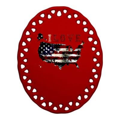 Vintage I Love The USA - United States Ceramic Oval Ornament