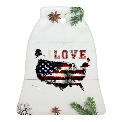 Vintage I Love The USA - United States Ceramic Bell Ornament