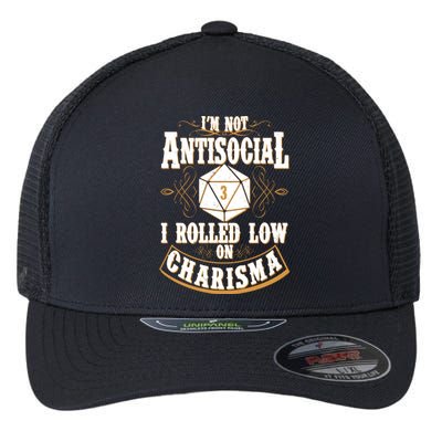 Vintage I'm Not Antisocial I Rolled Low On Charisma Flexfit Unipanel Trucker Cap