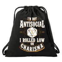 Vintage I'm Not Antisocial I Rolled Low On Charisma Drawstring Bag