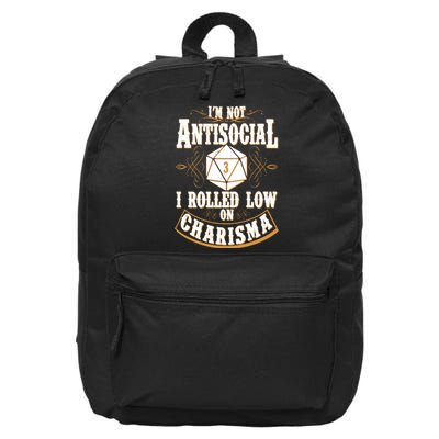 Vintage I'm Not Antisocial I Rolled Low On Charisma 16 in Basic Backpack