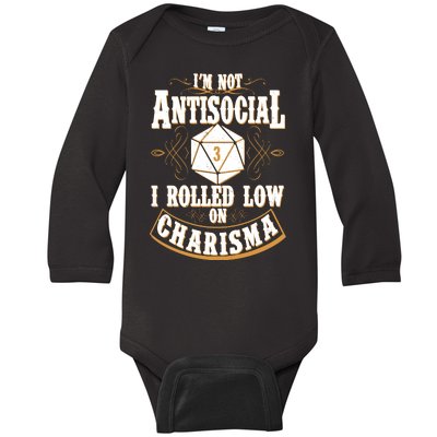 Vintage I'm Not Antisocial I Rolled Low On Charisma Baby Long Sleeve Bodysuit