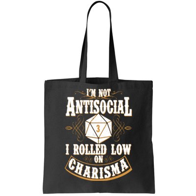 Vintage I'm Not Antisocial I Rolled Low On Charisma Tote Bag