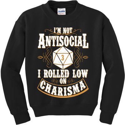 Vintage I'm Not Antisocial I Rolled Low On Charisma Kids Sweatshirt