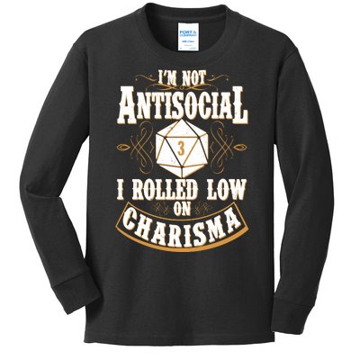 Vintage I'm Not Antisocial I Rolled Low On Charisma Kids Long Sleeve Shirt