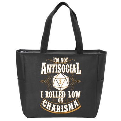 Vintage I'm Not Antisocial I Rolled Low On Charisma Zip Tote Bag