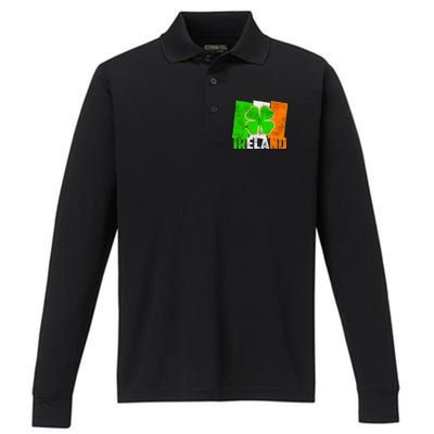 Vintage Ireland Irish Flag St. Patrick's Day Performance Long Sleeve Polo