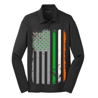 Vintage Irish American Flag Silk Touch Performance Long Sleeve Polo