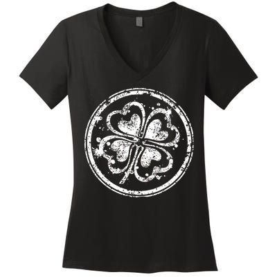 Vintage Irish Clover Cloverleaf Women's V-Neck T-Shirt