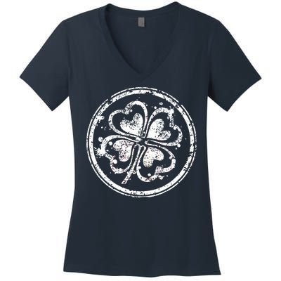 Vintage Irish Clover Cloverleaf Women's V-Neck T-Shirt