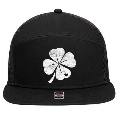Vintage Irish Clover Heart 7 Panel Mesh Trucker Snapback Hat
