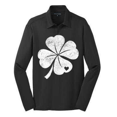 Vintage Irish Clover Heart Silk Touch Performance Long Sleeve Polo