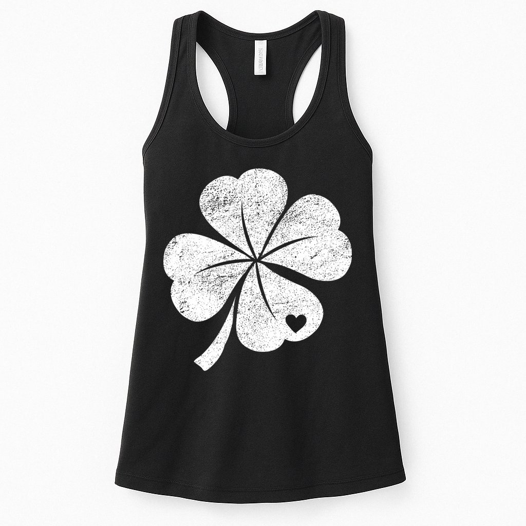 Vintage Irish Clover Heart Womens Tank Top