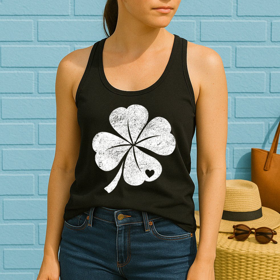 Vintage Irish Clover Heart Womens Tank Top