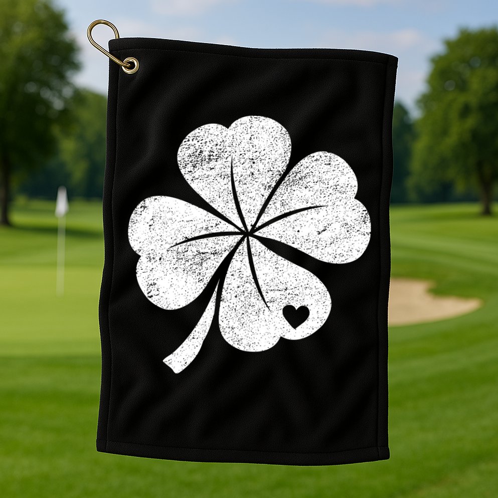 Vintage Irish Clover Heart Golf Towel