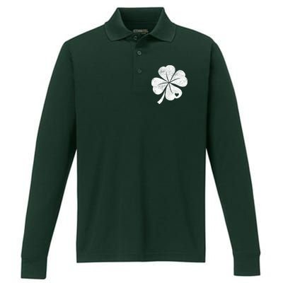 Vintage Irish Clover Heart Performance Long Sleeve Polo