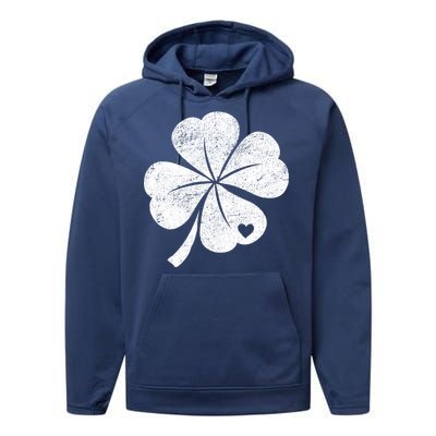 Vintage Irish Clover Heart Performance Fleece Hoodie