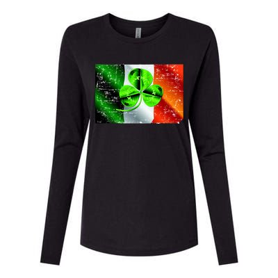 Vintage Irish Flag of Ireland Clover St. Patrick's Day Womens Cotton Relaxed Long Sleeve T-Shirt