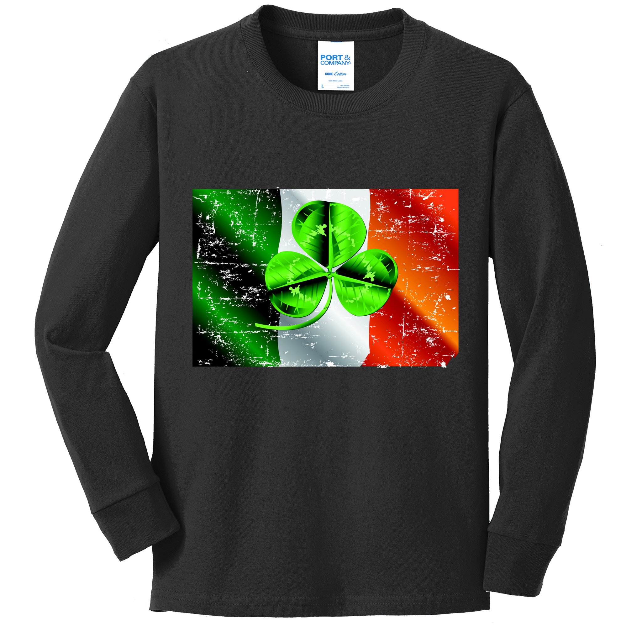 Vintage Irish Flag of Ireland Clover St. Patrick's Day Kids Long Sleeve Shirt
