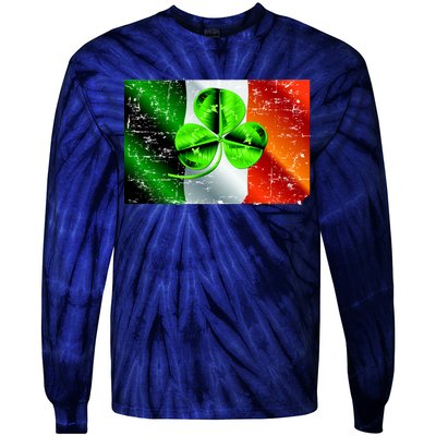 Vintage Irish Flag of Ireland Clover St. Patrick's Day Tie-Dye Long Sleeve Shirt