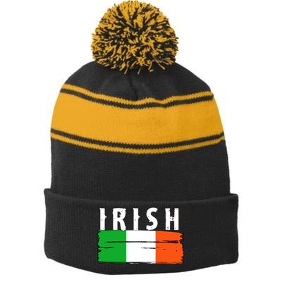 Vintage Irish Ireland Flag Stripe Pom Pom Beanie