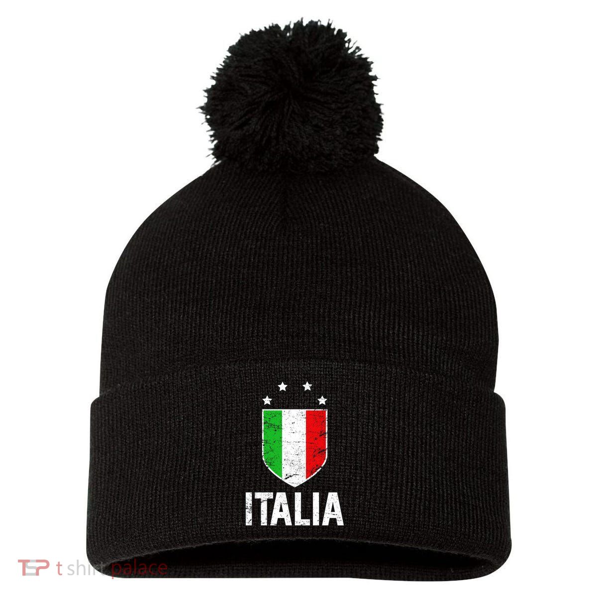 Vintage Italia Shield Crest Pom Pom 12in Knit Beanie