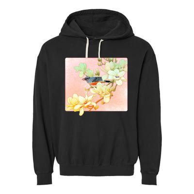 Vintage Japanese Bird Flowers  Garment-Dyed Fleece Hoodie
