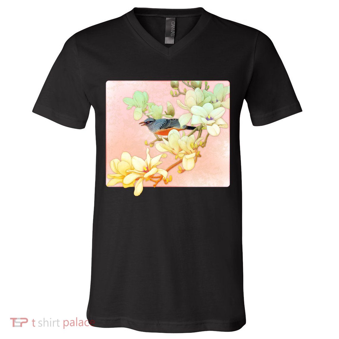 Vintage Japanese Bird Flowers  V-Neck T-Shirt