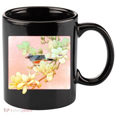 Vintage Japanese Bird Flowers  11oz C Handle Ceramic Mug
