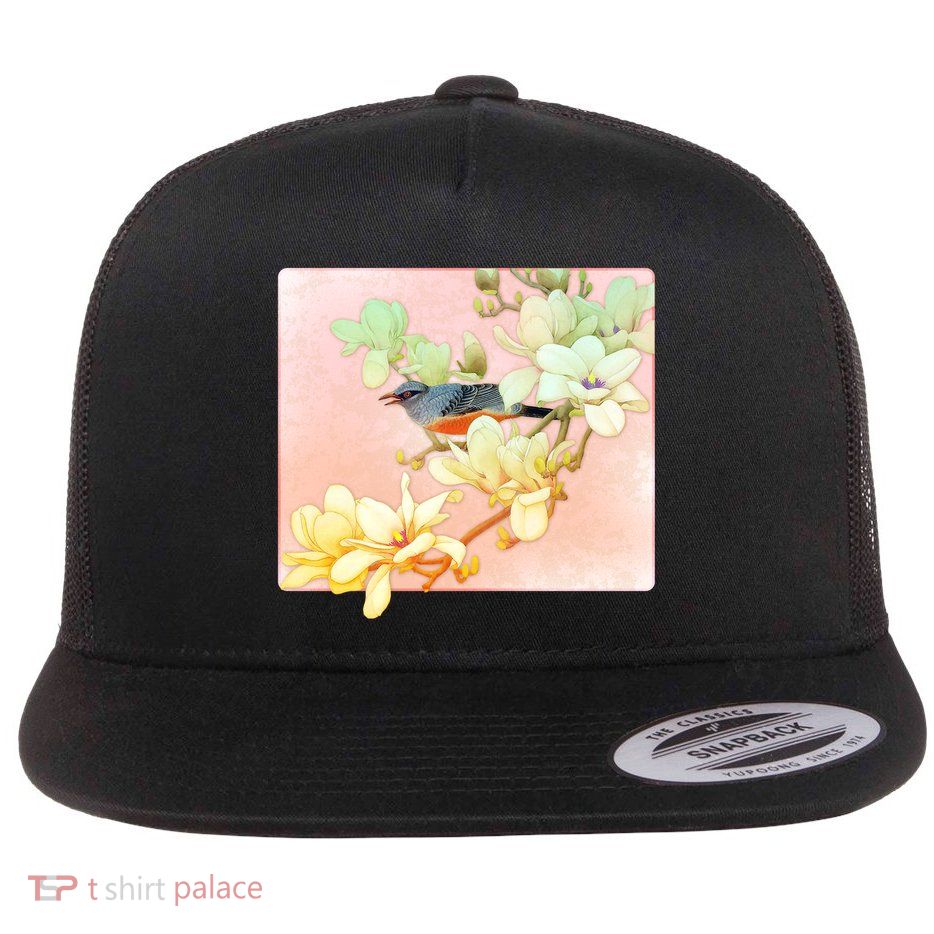 Vintage Japanese Bird Flowers  Flatbill Hat