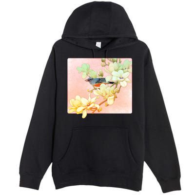 Vintage Japanese Bird Flowers  Premium Pullover Hoodie