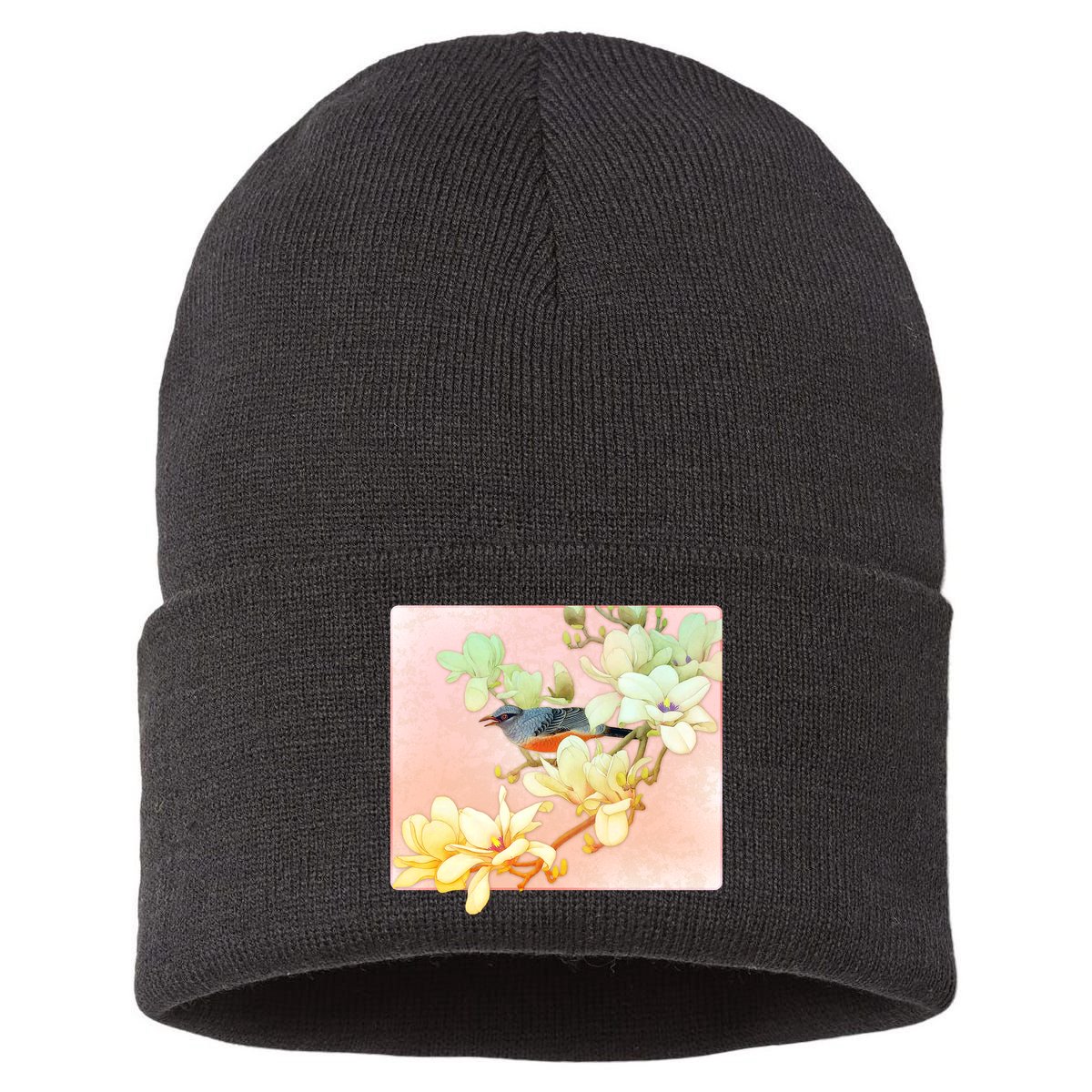 Vintage Japanese Bird Flowers  Sustainable Knit Beanie