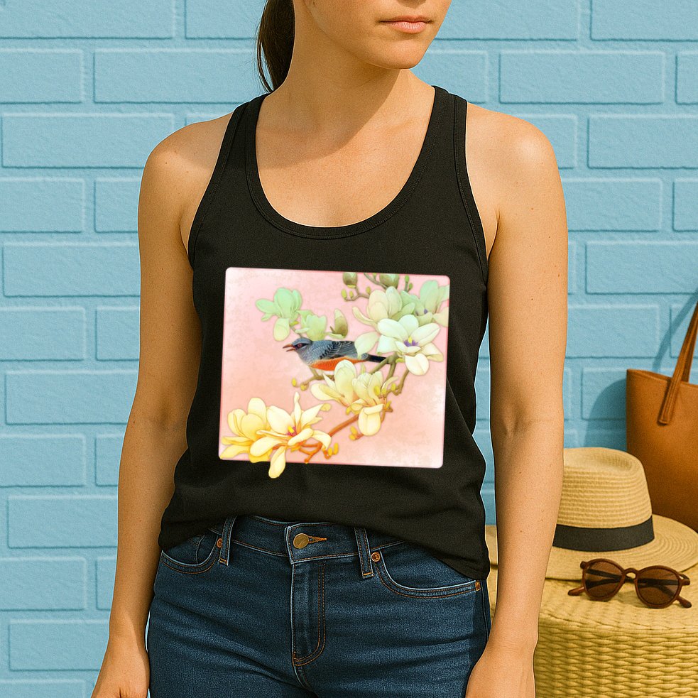 Vintage Japanese Bird Flowers  Womens Tank Top