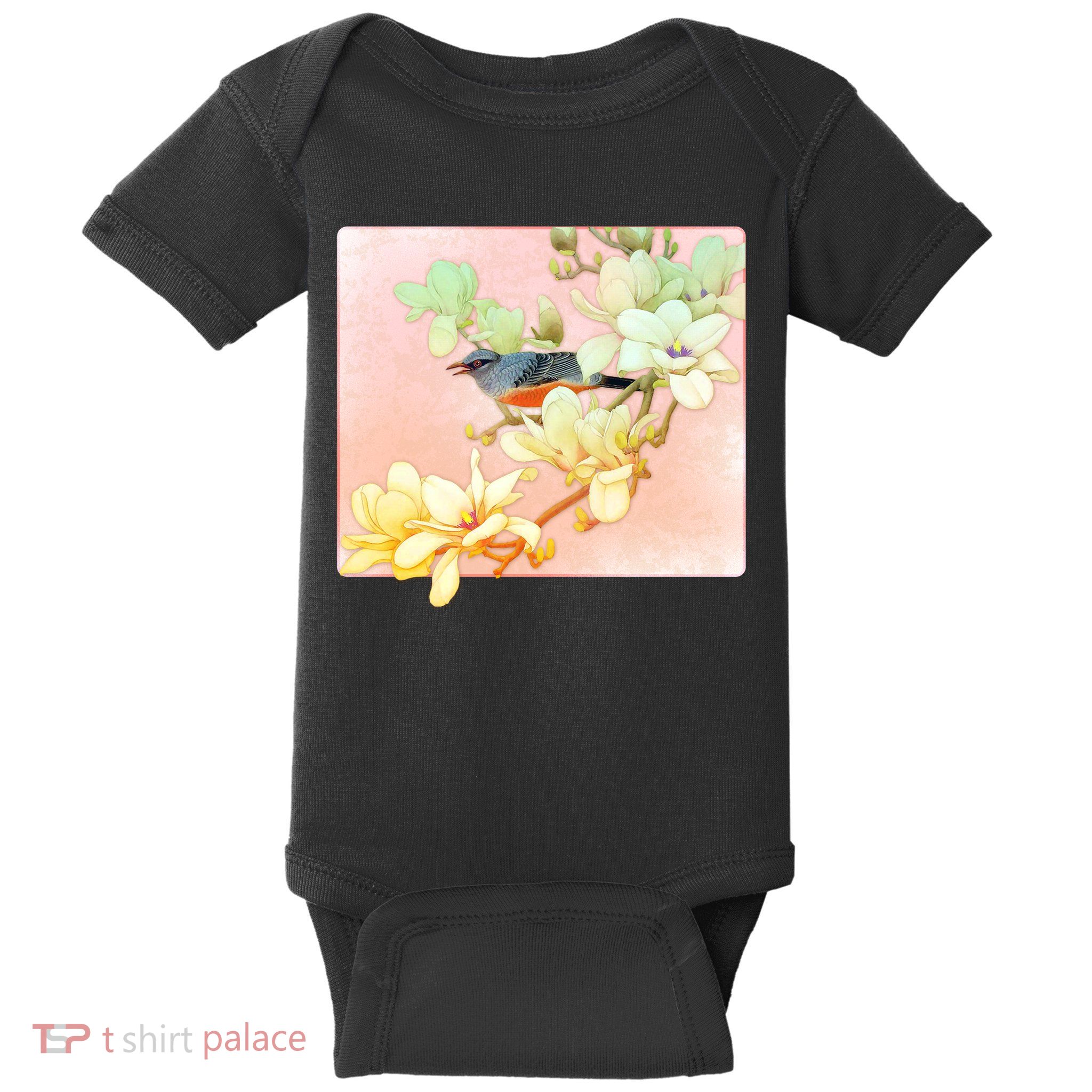 Vintage Japanese Bird Flowers  Baby Bodysuit