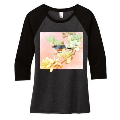 Vintage Japanese Bird Flowers  Women's Tri-Blend 3/4-Sleeve Raglan Shirt