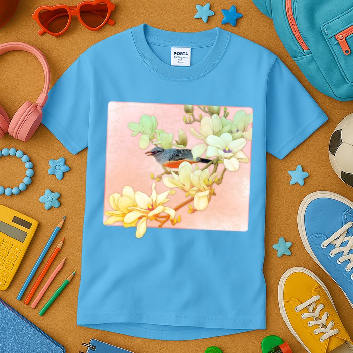 Vintage Japanese Bird Flowers  Kids T-Shirt