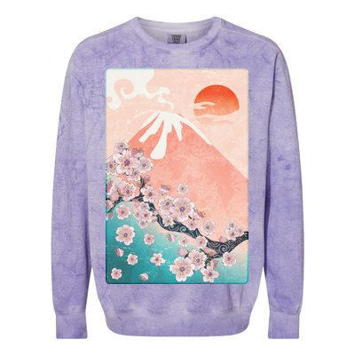 Vintage Japanese Cherry Blossoms with Mount Fuji Colorblast Crewneck Sweatshirt