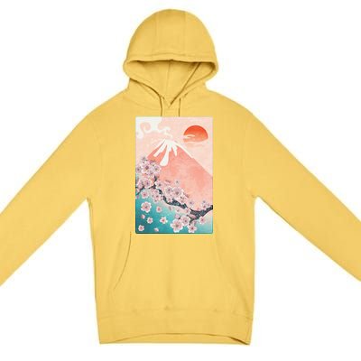 Vintage Japanese Cherry Blossoms with Mount Fuji Premium Pullover Hoodie