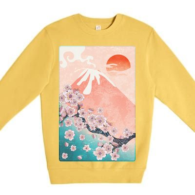 Vintage Japanese Cherry Blossoms with Mount Fuji Premium Crewneck Sweatshirt