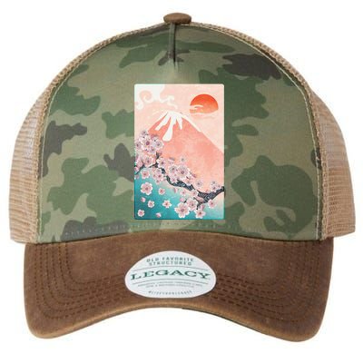 Vintage Japanese Cherry Blossoms with Mount Fuji Legacy Tie Dye Trucker Hat