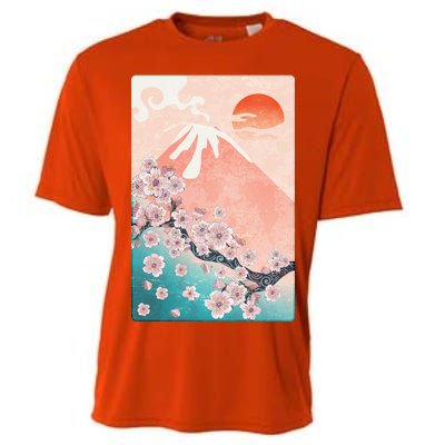 Vintage Japanese Cherry Blossoms with Mount Fuji Cooling Performance Crew T-Shirt