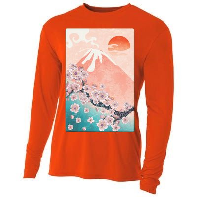 Vintage Japanese Cherry Blossoms with Mount Fuji Cooling Performance Long Sleeve Crew