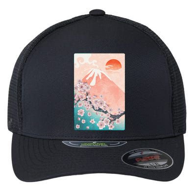 Vintage Japanese Cherry Blossoms with Mount Fuji Flexfit Unipanel Trucker Cap
