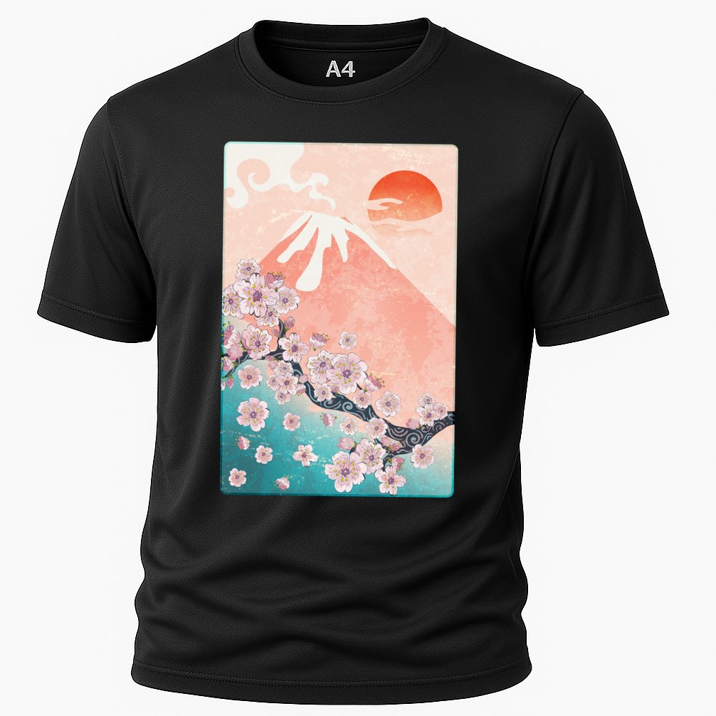 Vintage Japanese Cherry Blossoms with Mount Fuji Cooling Performance Crew T-Shirt
