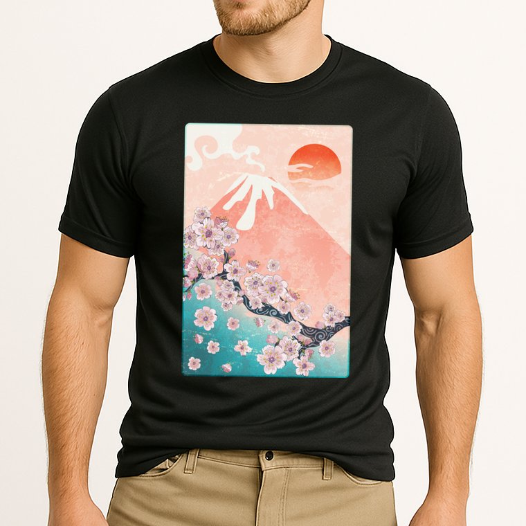 Vintage Japanese Cherry Blossoms with Mount Fuji Cooling Performance Crew T-Shirt