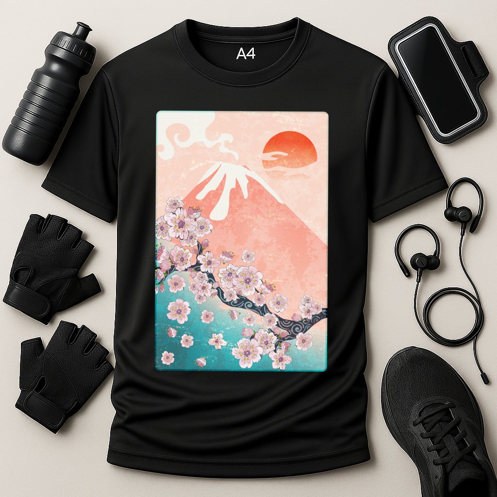 Vintage Japanese Cherry Blossoms with Mount Fuji Cooling Performance Crew T-Shirt